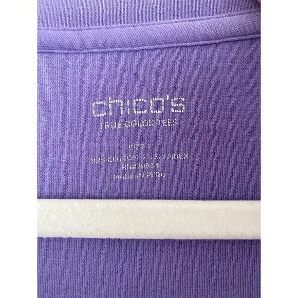 Chico's Purple V-Neck Short Sleeve True Color Tee Size 1 Cotton/Spandex Blend - Picture 3 of 5